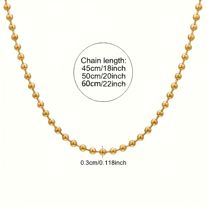 Classic Stainless Steel Golden Bead Chain, Unisex Design
